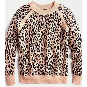 J Crew Boyfriend Crewneck Sweater in Leopard Print Re-Imagined Wool XXS